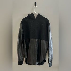 French Deal Designer Lamb's Leather Beaded Hoodie Sweatshirt | Men's Size FR 54